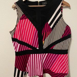Worthington Womens Top XL Pink Black Striped Zipper In Back